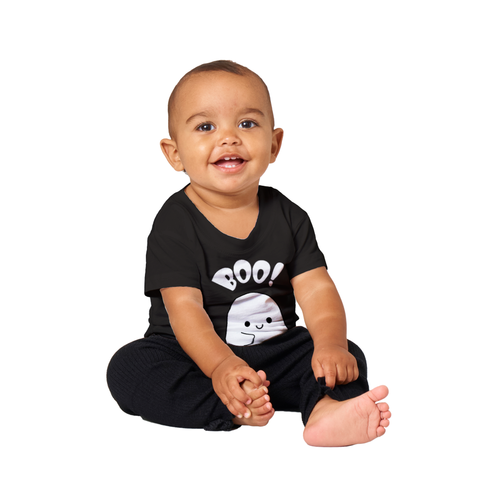Baby Halloween T-shirt - Boo Ghost. Fun design for kids up to 2 years.