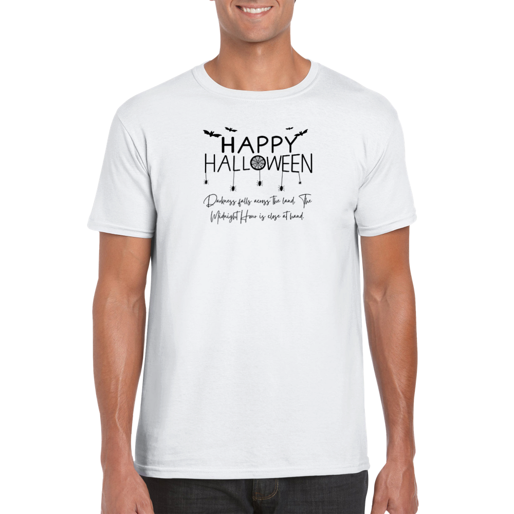 Halloween T-shirt - Happy Halloween black and white design with bats.