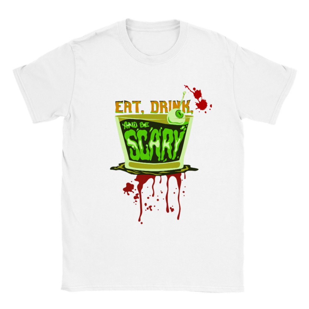 Halloween T-shirt - Eat Drink and be Scary colourful design. Unisex Mens / Womens