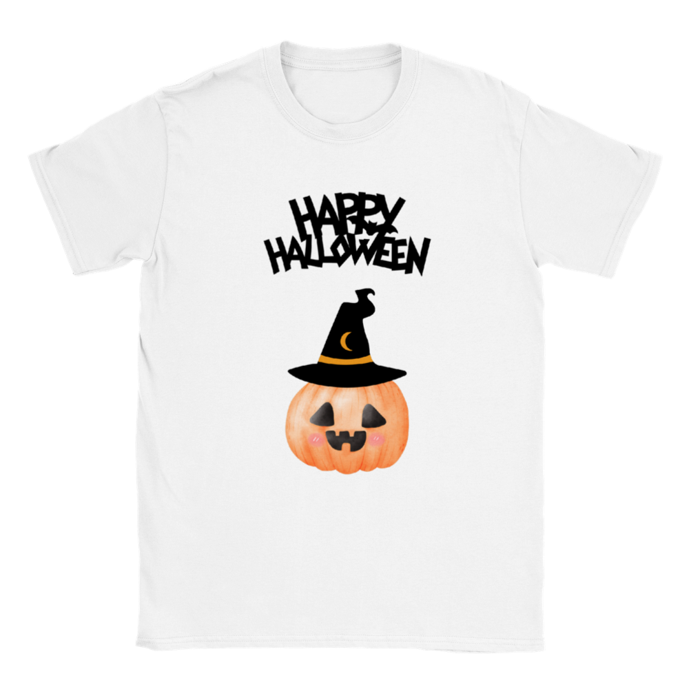 Kids Halloween T-shirt - Happy Halloween pumpkin in orange and black.