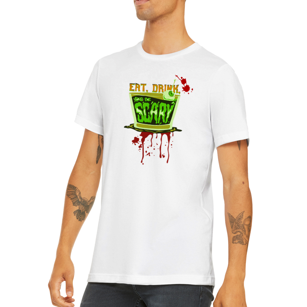 Halloween T-shirt - Eat Drink and be Scary colourful design. Unisex Mens / Womens