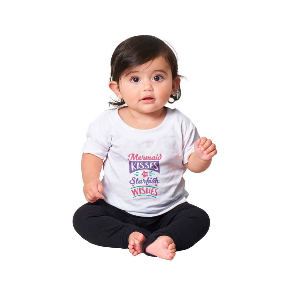 Classic Baby Crewneck T-shirt- Mermaid Kisses & Starfish Wishes